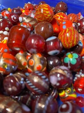 Lamp work red glass bead bag